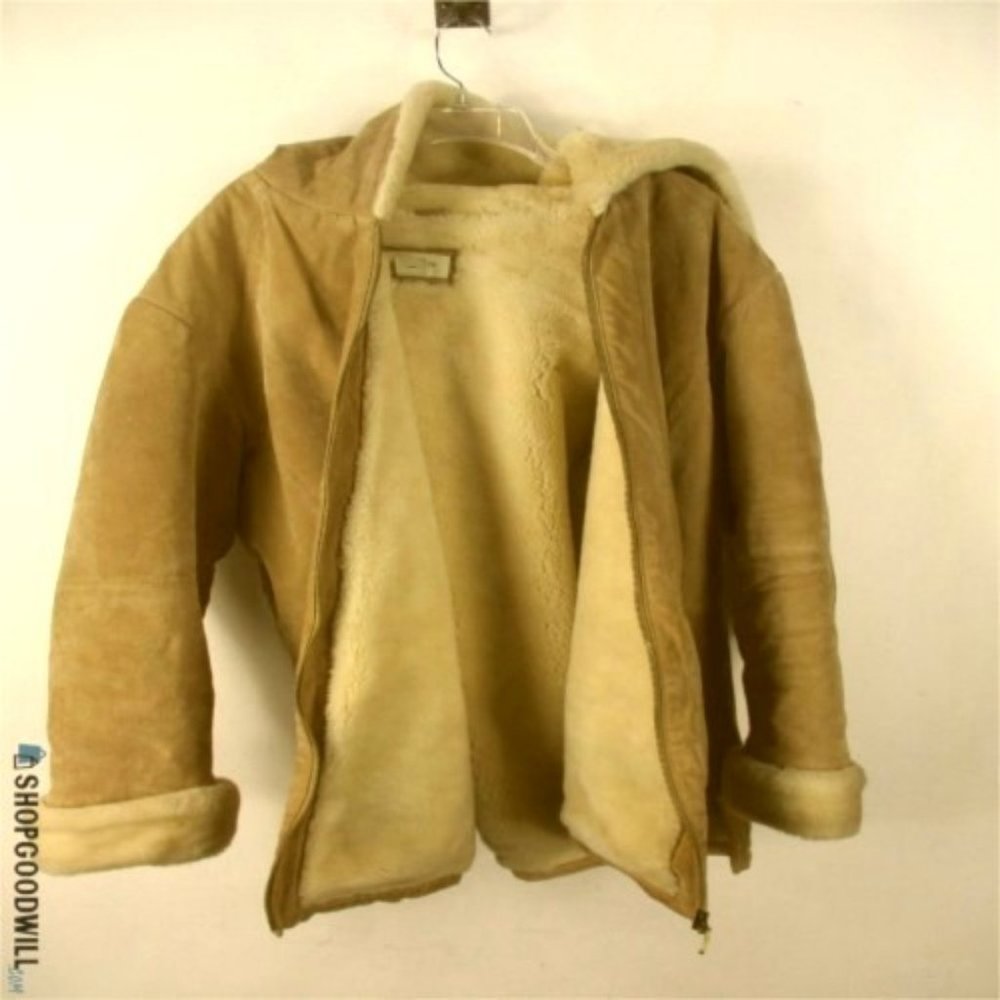 St John's Bay Women's Tan Washable Suede Coat With Faux Fur Lining